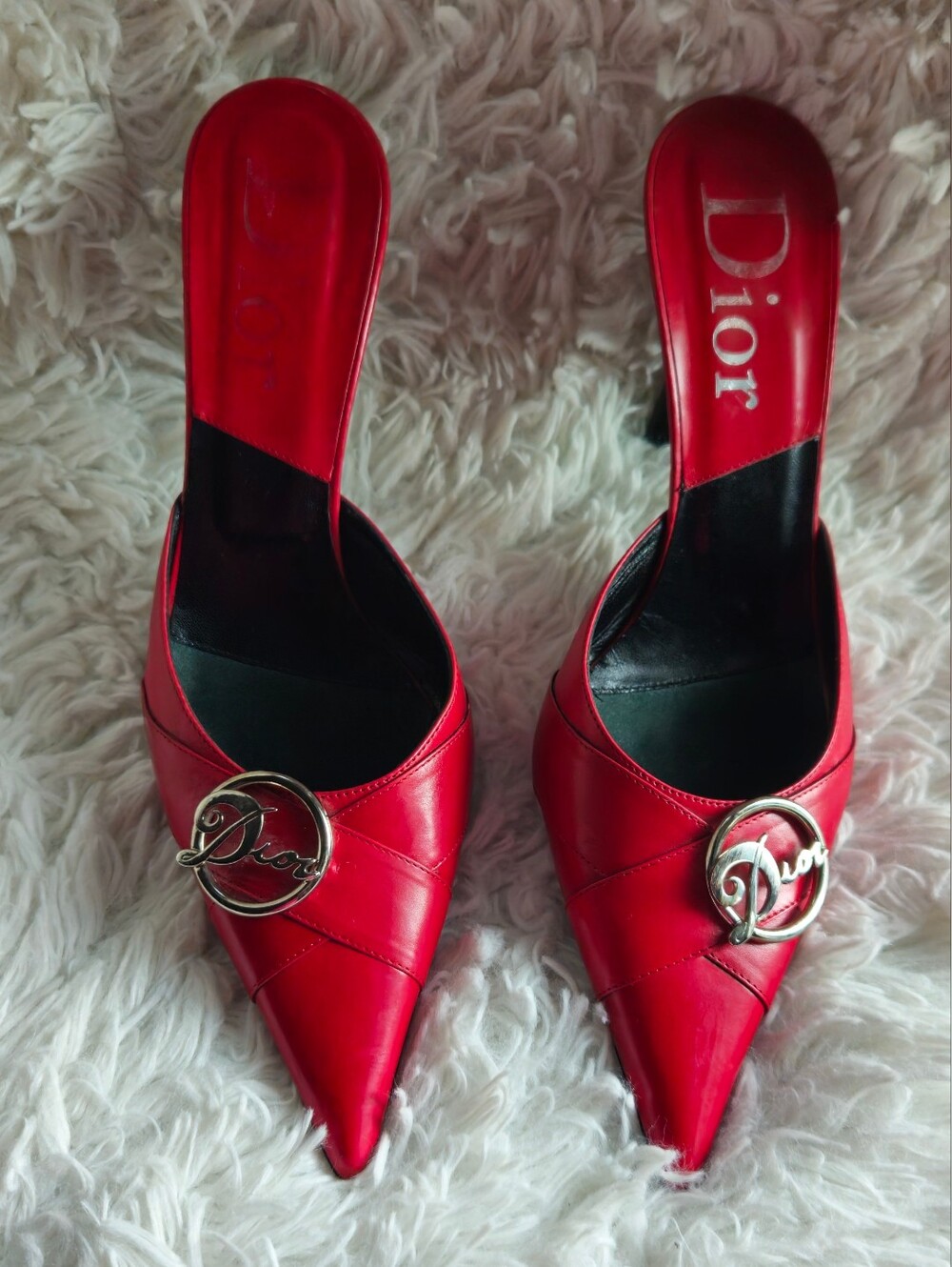 Vintage Christian Dior by John Galliano Red  Leather Diva Mules 2004-Size EU 39